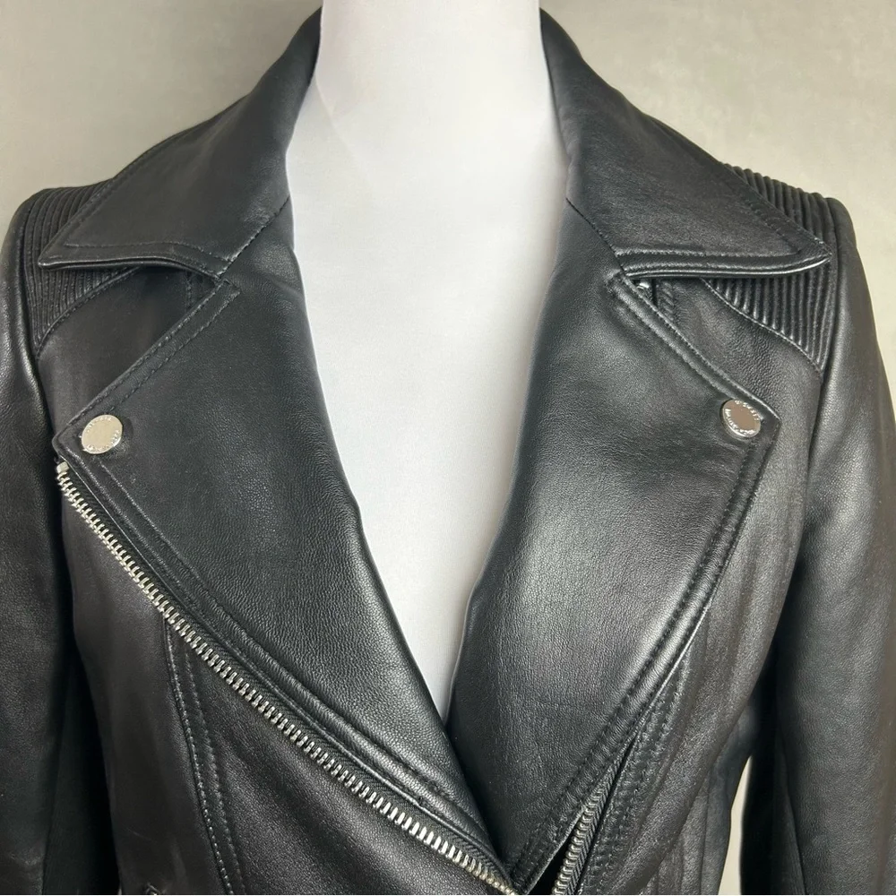 Michael Kors Leather Moto Jacket Black Zip Biker Goth - Picture 6 of 14